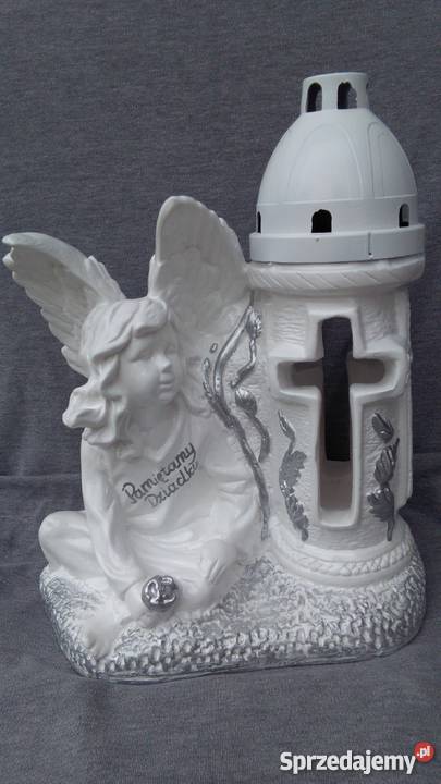 Znicze Znicz gipsowy Figurka Znicze z aniołem Na grób Napis
