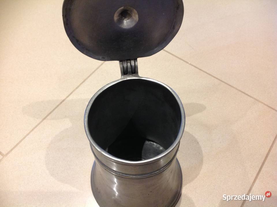 Stary Kufel cynowy z klapką Sygnowany inny kolor Nowa Sól