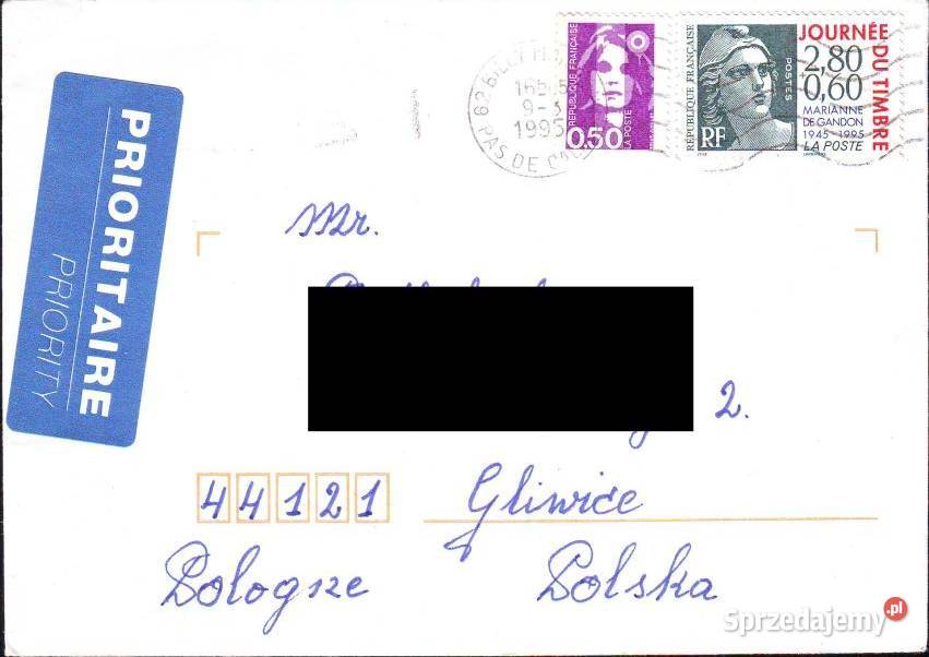 Koperta z koresp filat Francja Polska 1995 Gliwice