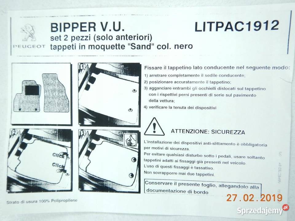 DYWANIKI WYKŁADZINA PEUGEOT BIPPER VU