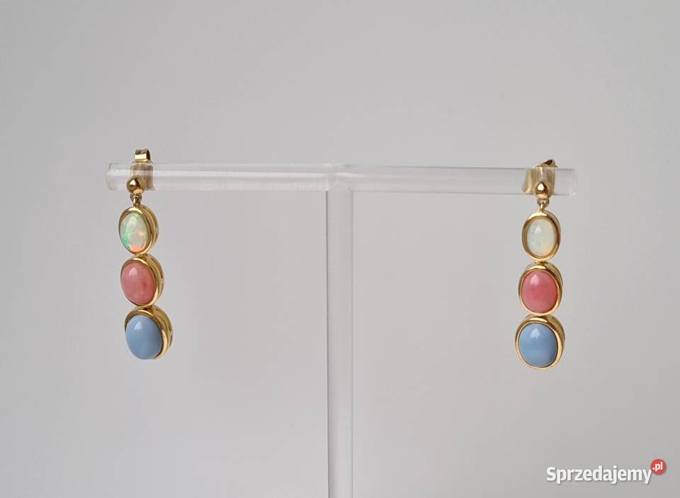Kolczyki srebro 925 złocone opale naturalne sprzedam