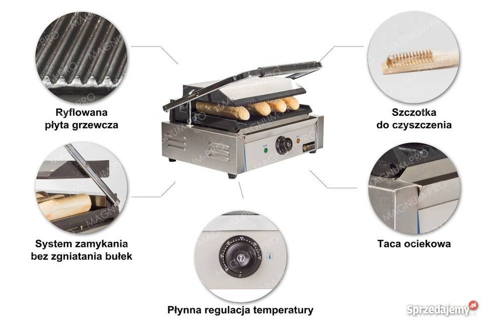 Grill kontaktowy pojedynczy opiekacz do bułek Poczesna