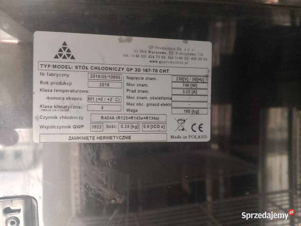 STÓŁ CHŁODNICZY 3 DRZWIOWY DO ZABUDOWY AGR Gastronomia Wrocław