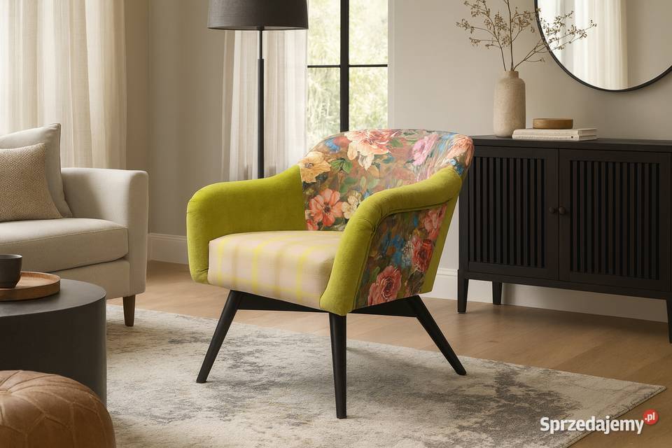 Fotel Patchwork Kolorowy w Kwiaty Dekoracyjny Kazimierz Biskupi
