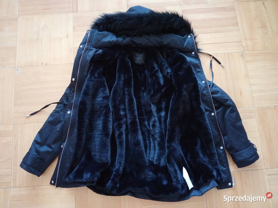 Czarna kurtka Parka z kapturem 740FH99X Mohito S czarny Wrocław