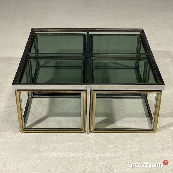 Zestaw stolików kawowych 5w1 mosiądz i szkło zachodniopomorskie Budno