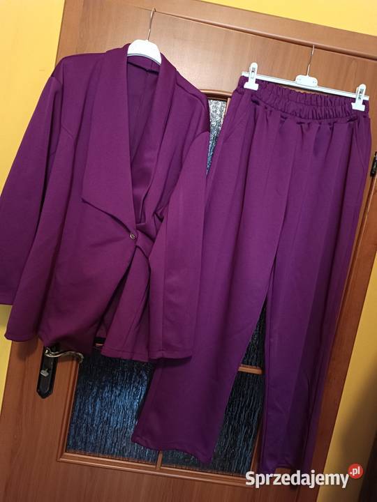 Fioletowy komplet masełko marynarka i spodnie Bez wzoru Cieszyn