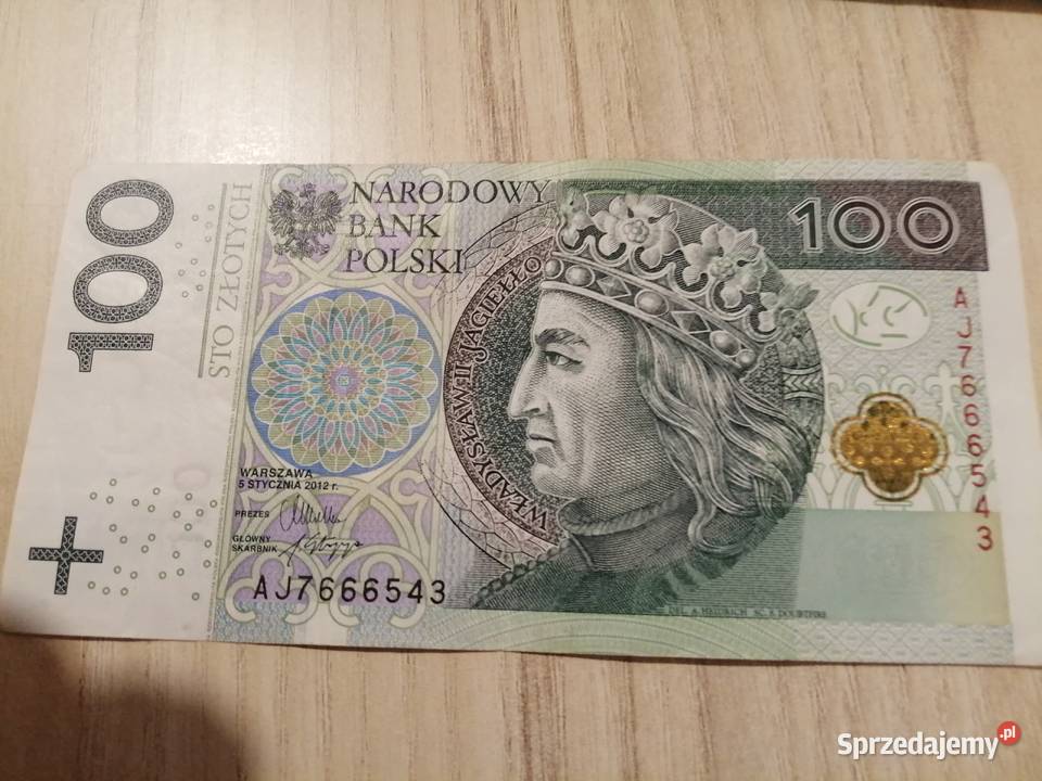 Banknot 100zl 2012r z serii AJ 7666543 SZATAŃSKA śląskie Bytom