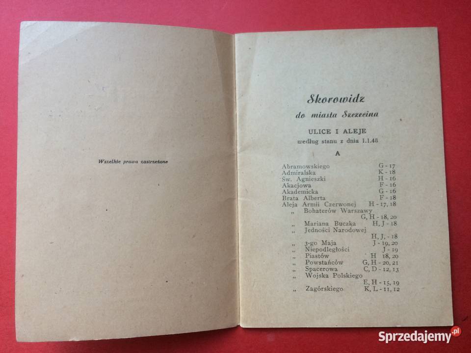 843 Skorowidz Do Planu Miasta Szczecina Antykwariat Szczecin