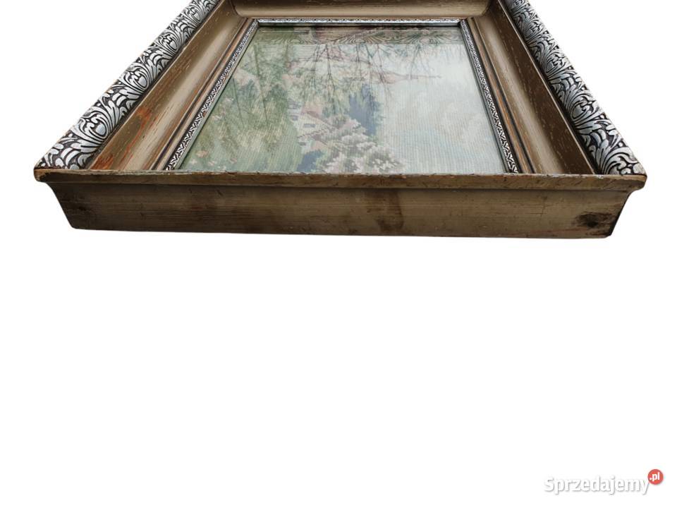 Stary obraz haftowany krajobraz lata 50 antyk śląskie Cieszyn