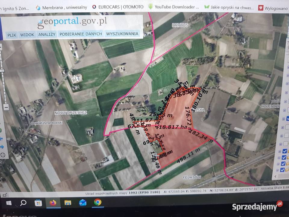 sprzedam grunt o powierzchni 19 ha w pobliżu CPK 65zł/m2 Wiskitki