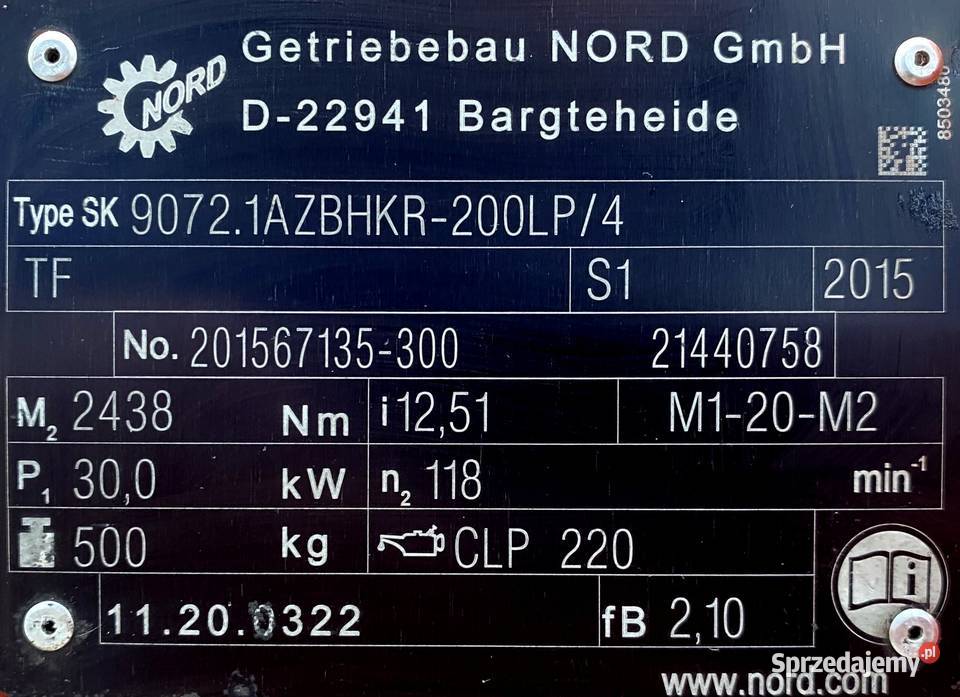 motoreduktor przekładnia 30kW 118obr NORD kujawsko-pomorskie Pigża