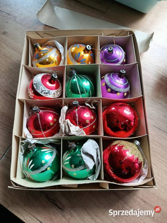 Bombki z PRLróżne szklane w kartonie stare zachodniopomorskie