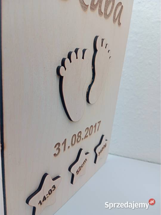Drewniana Wisząca Metryczka Narodzin Urodzin 3D Litery 3D Gorzów Wielkopolski
