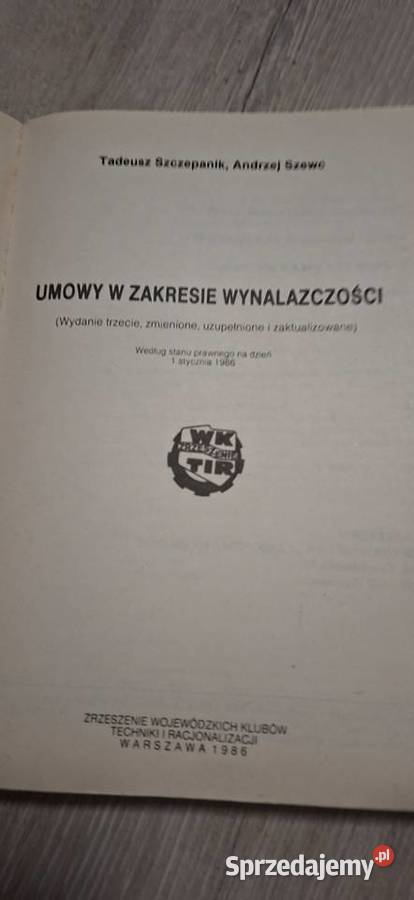 Umowy w zakresie wynalazczości III wydanie 1986 wielkopolskie Łęczyca