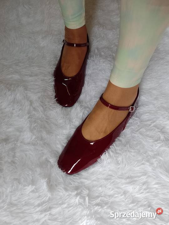 4041 Bordowe Baleriny wieczorowe z zapięciem Kraków sprzedam