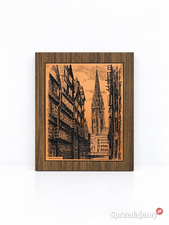 Obraz Vintage Miedzioryt 27x33 Hamburg Fleet łódzkie Poddębice