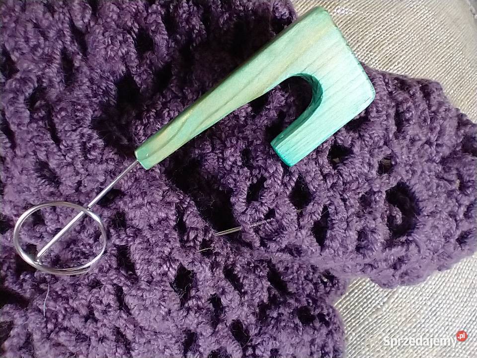 Turkusowa agrafka broszka drewno rękodzieło Łódź