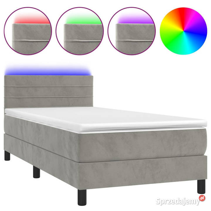 Łóżko kontynentalne z materacem i LED szare 90cm