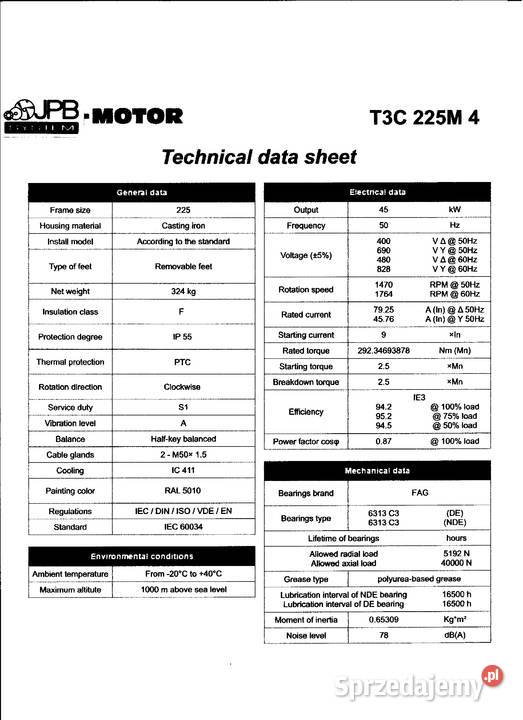Silnik elektryczny trójfazowy 45 kW 1470 obrmin sprzedam