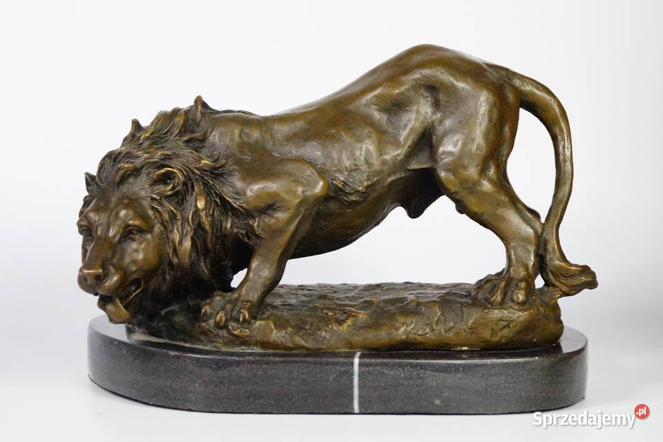 Figura z brązu groźny LEW piękna masywna rzeźba Gizałki