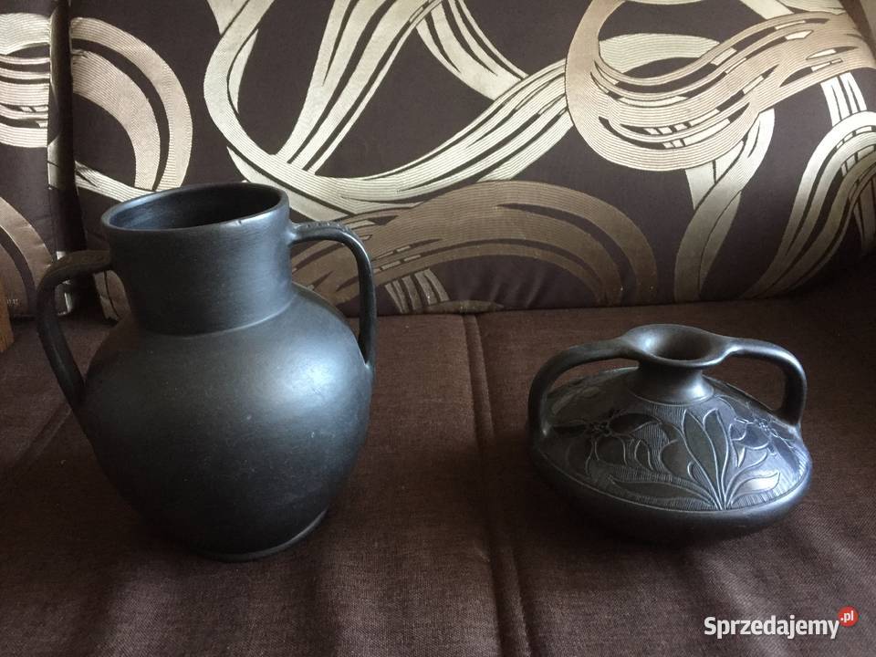 Dzban z dwoma uszami czarna matowa glinka mazowieckie