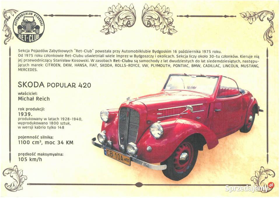 Skoda Popular 420 Kabriolet UNIKAT Bydgoszcz