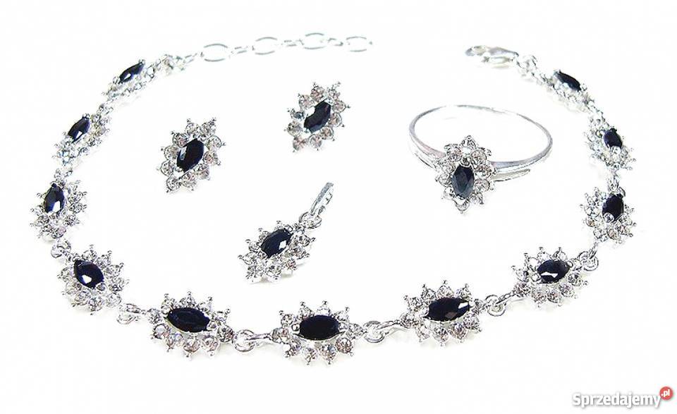 PRZEPIĘKNY SREBRNY KOMPLET CZARNA CYRKONIA Białystok