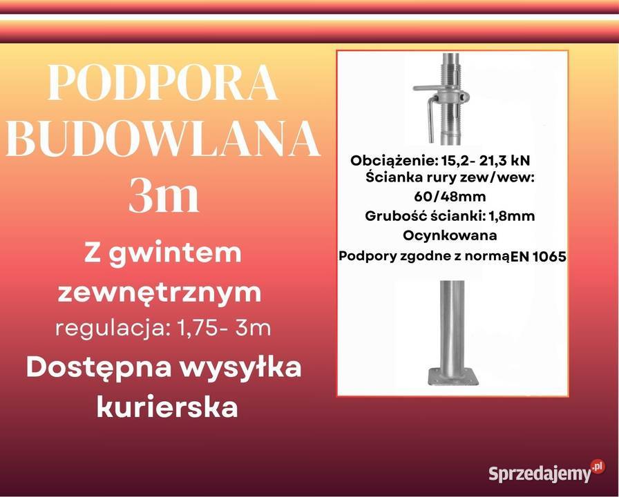 Podpora budowlana 3m z gwintem zewnętrznym Wrocław