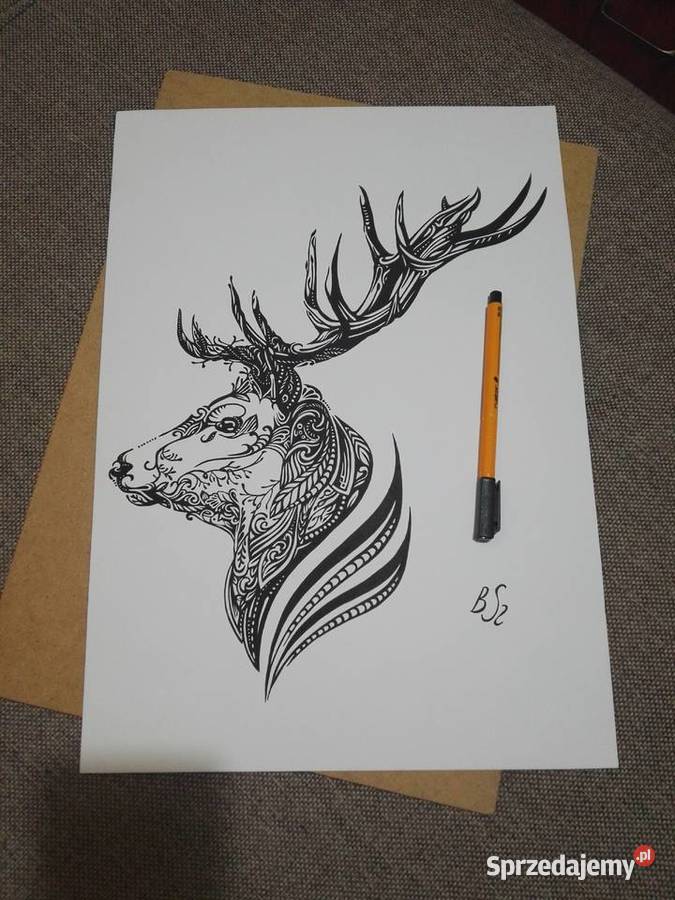 Rysunek jeleń cienkopis blok tech A3 250 gm2 Warszawa
