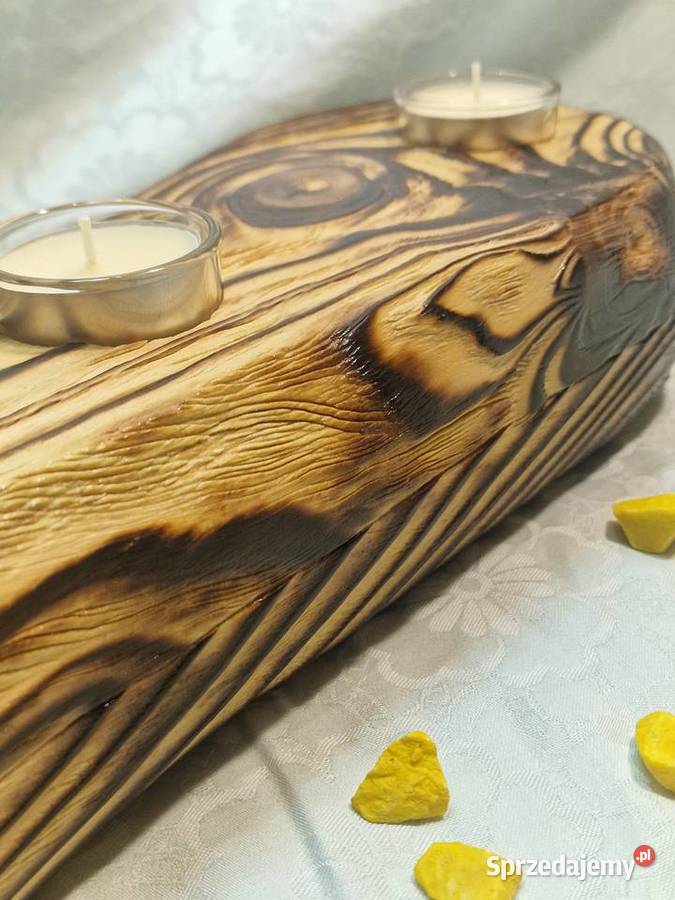 Świecznik Shou Sugi Ban drewno świerkowe Sępopol sprzedam