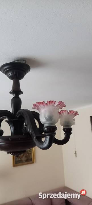 Duży rzeźbiony drewniany żyrandol kolorowe Skierniewice