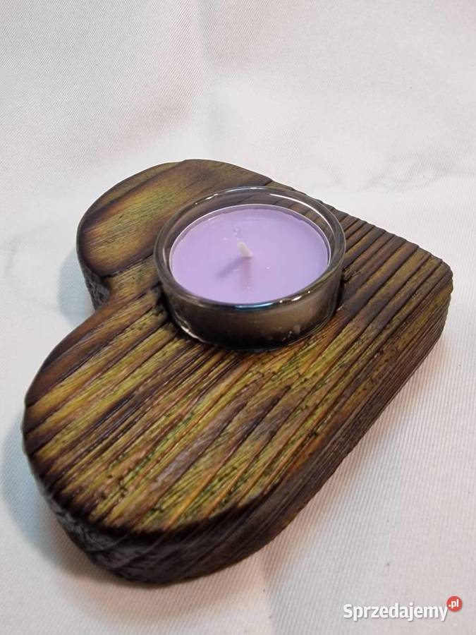 Świecznik drewniany serce mchowy na tealight Sępopol