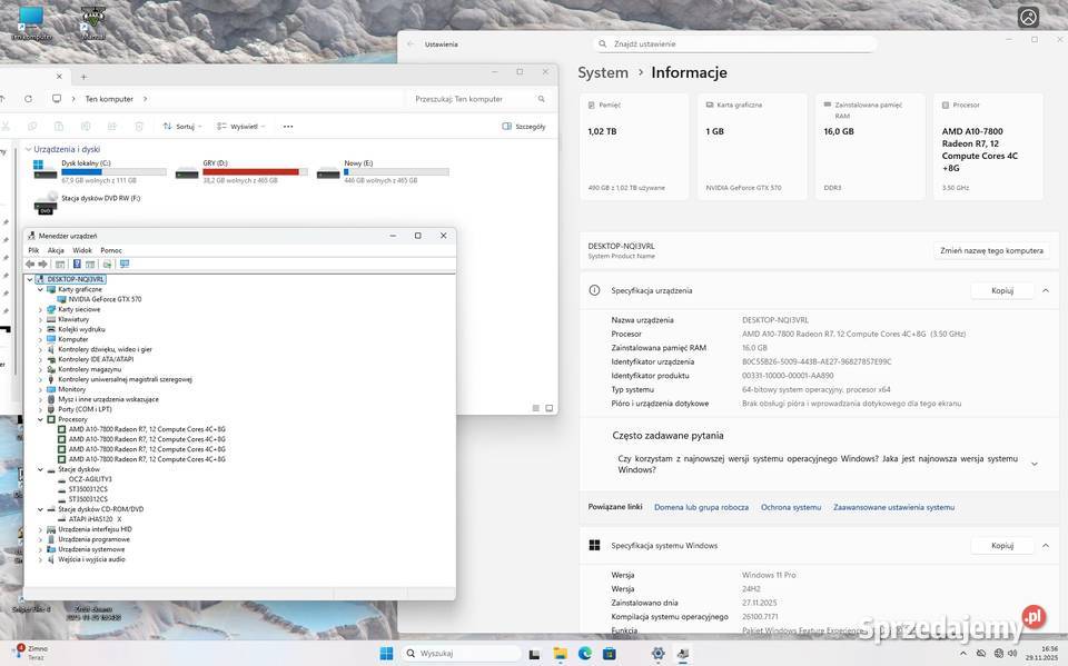 PC Wiedzmin3 AMD A107800GTX 570 ASUS DDR5Ram wielkopolskie Przygodziczki