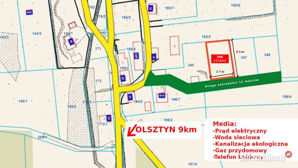 Działka budowlana pow 1214 m2 Dywity Dąbrówka Nieruchomości sprzedam