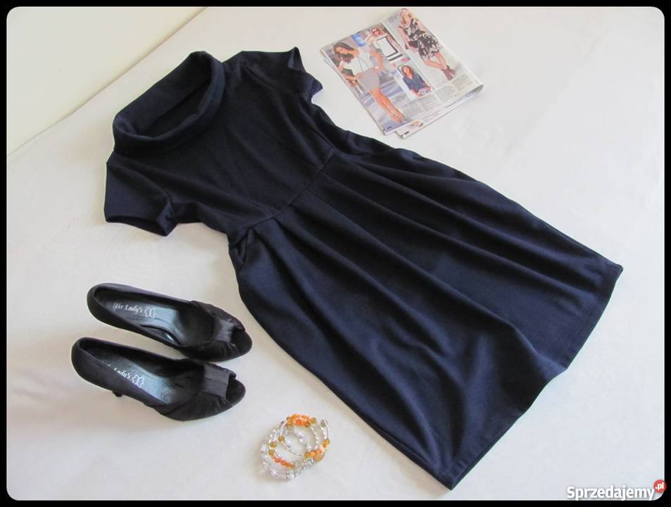 Sukienka granatowa z półgolfem i kieszeniami 38 Płock