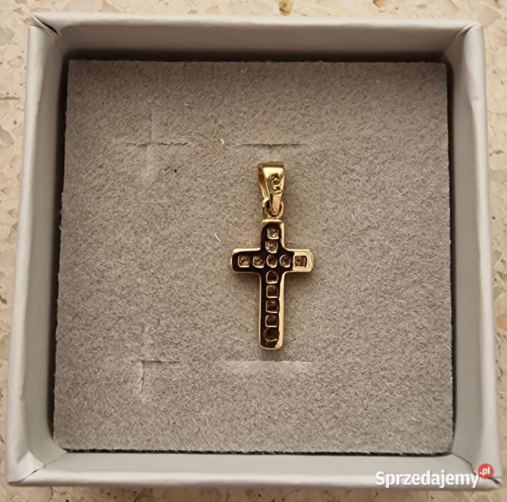 Złota zawieszka wisiorek z diamentami krzyżyk Otwock