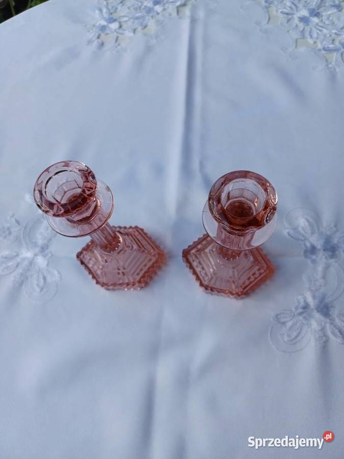 Dwa świeczniki szkło rozalinowe Kolekcja Poznań