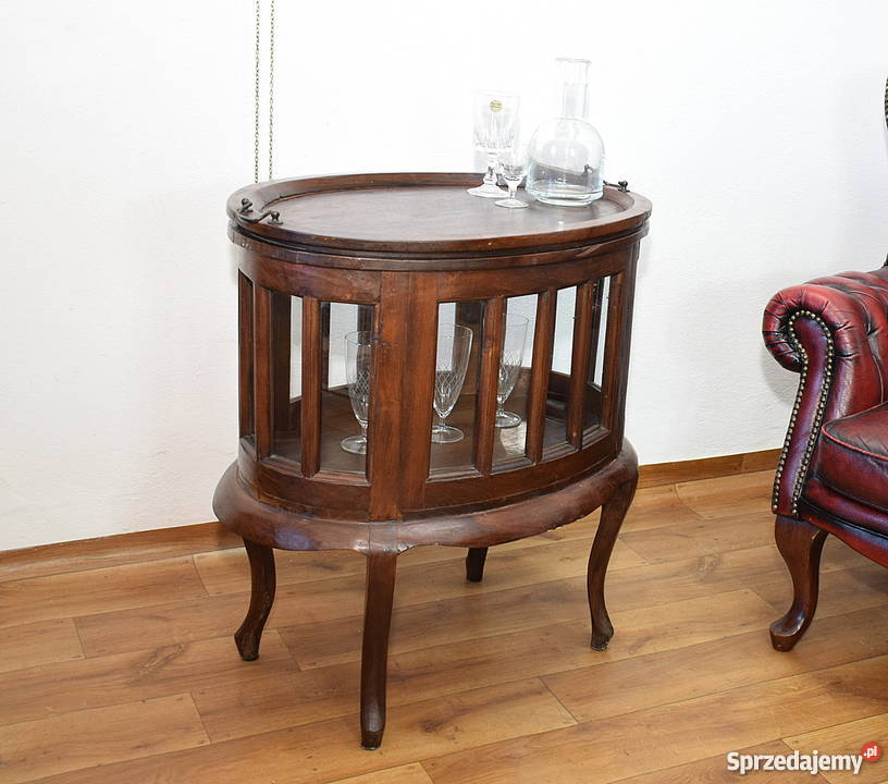 Kolonialny barek tekowy szafka z tacą stolik tek Meble Świdnica