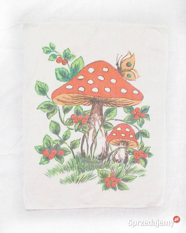 Retro bieznik z lnu prl bieznik z muchomorkiem Kielce