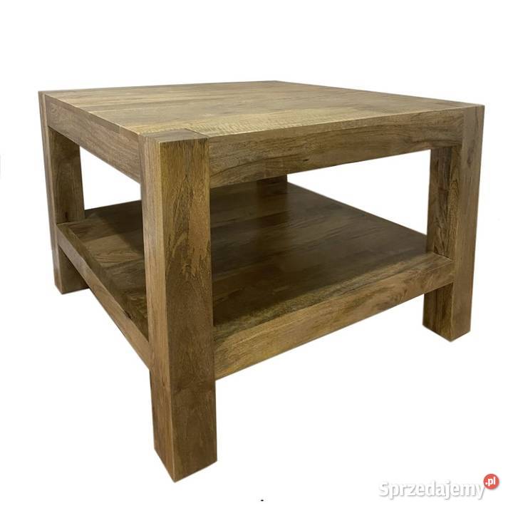 Kwadratowy stolik 80x80 drewniany z półką toffi