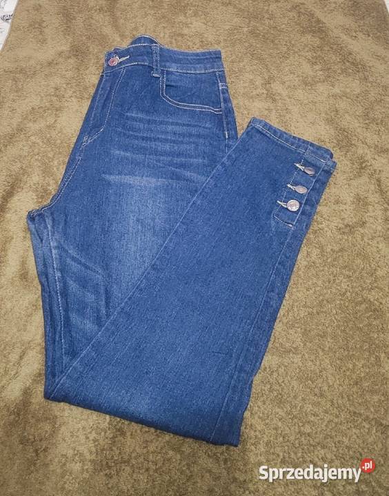 Dżinsy niebieskie z guzikami na nogawkach L Spodnie Piaseczno