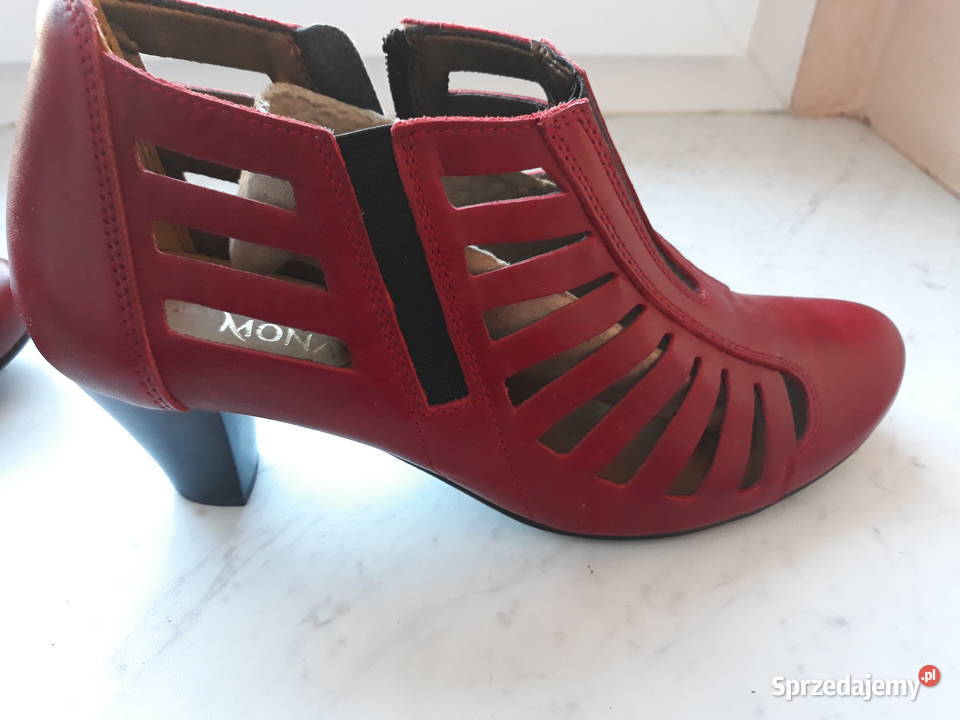 Eleganckie buty damskie MONAX czerwone skóra Półbuty