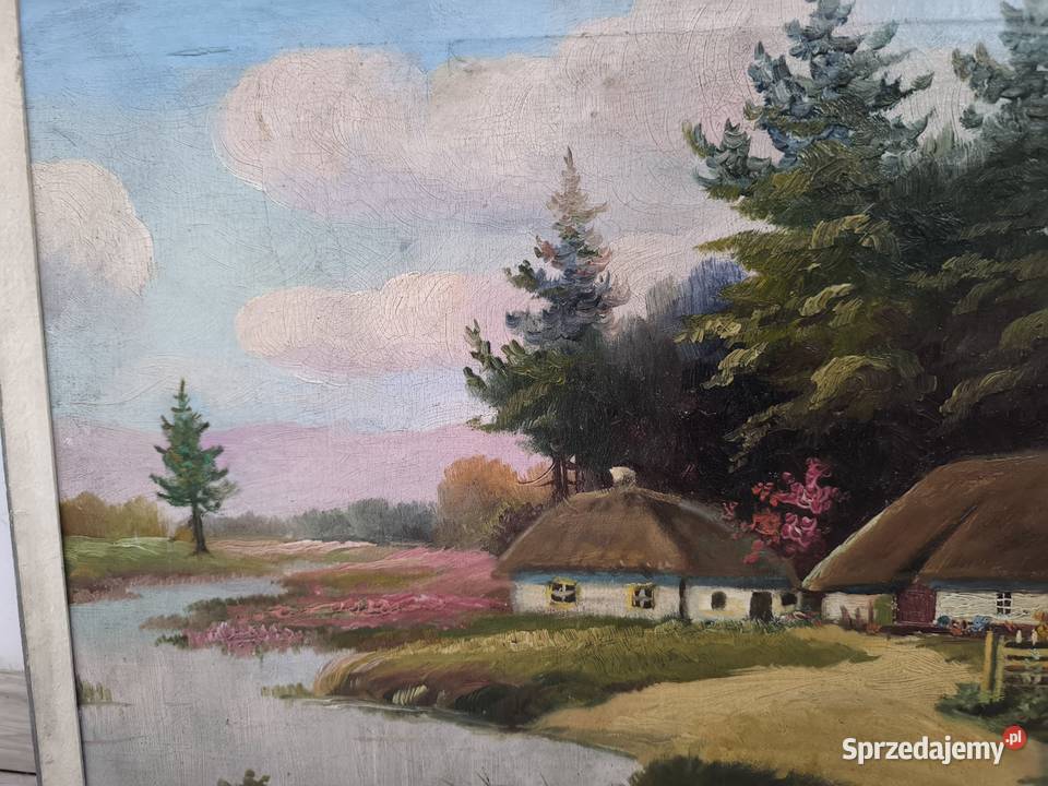 Piękny obraz olejny scena rodzajowa sygnowany