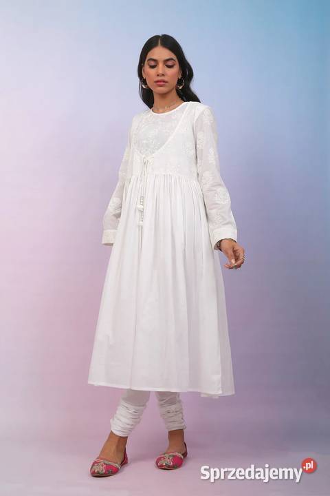 Biała orientalna sukienka XL 42 bawełna haft zachodniopomorskie Szczecin