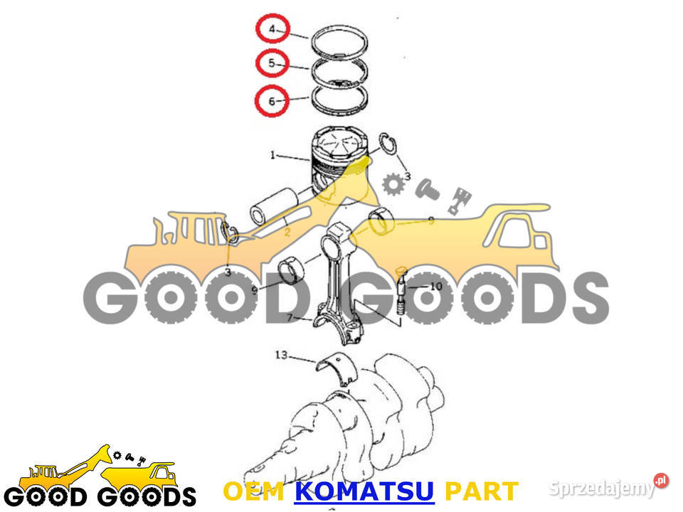 KOMATSU PIERŚCIENIE TŁOKA S6D155 6128312060 Motoryzacja Władysławów