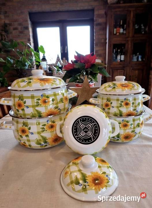 209 Zestaw 5 garnków z pokrywkami emaliowanych Zabrze sprzedam