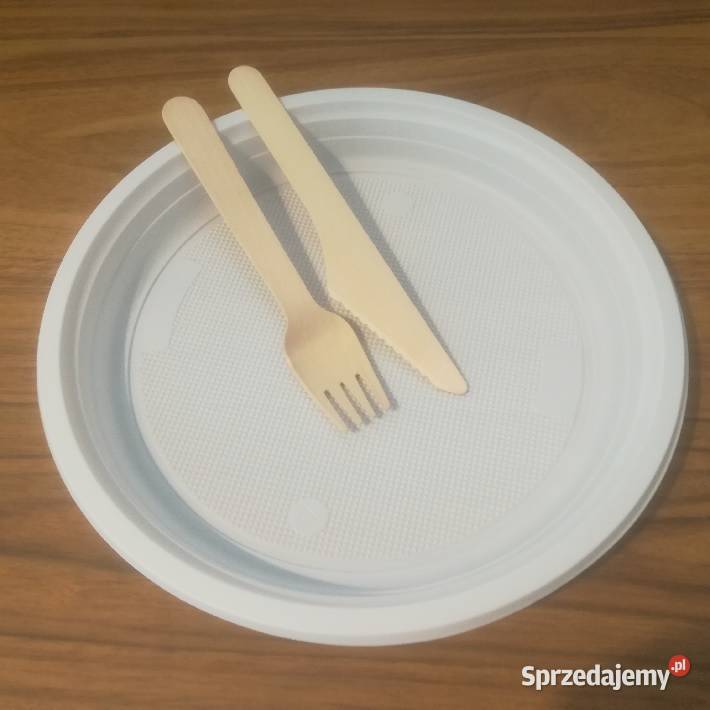 Zestaw jednorazowy talerz sztućce drewniane EKO Gastronomia