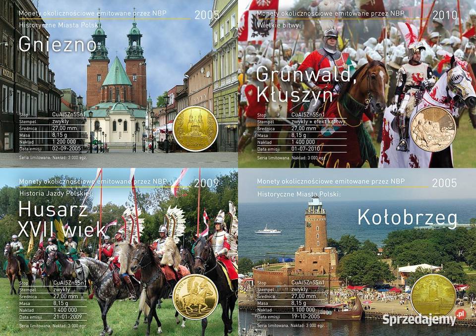 4 x Moneta 2 BLISTER Grunwald Kołobrzeg Gniezno Numizmatyka śląskie