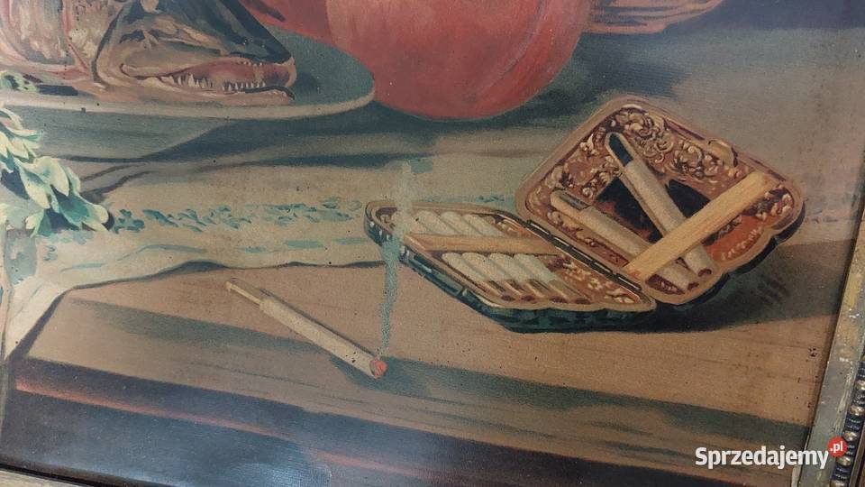 Obraz przedwojenny reprodukcja rama drewno gips Rokity